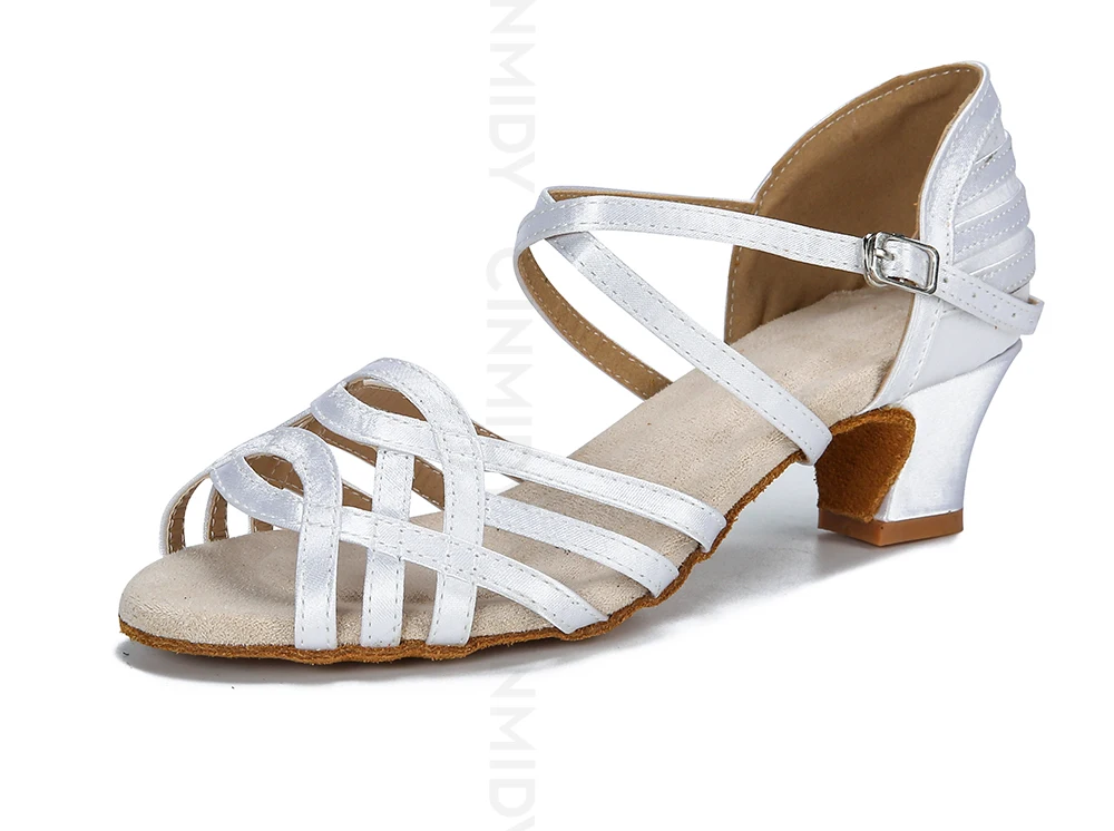 CINMIDY Damen-Satin-Tanzschuhe, weiße Latein-Tanzschuhe, Tango-, Salsa- und Ballsaal-Tanzschuhe mit Absatz, Damenschuhe für Partys. – Detail 11