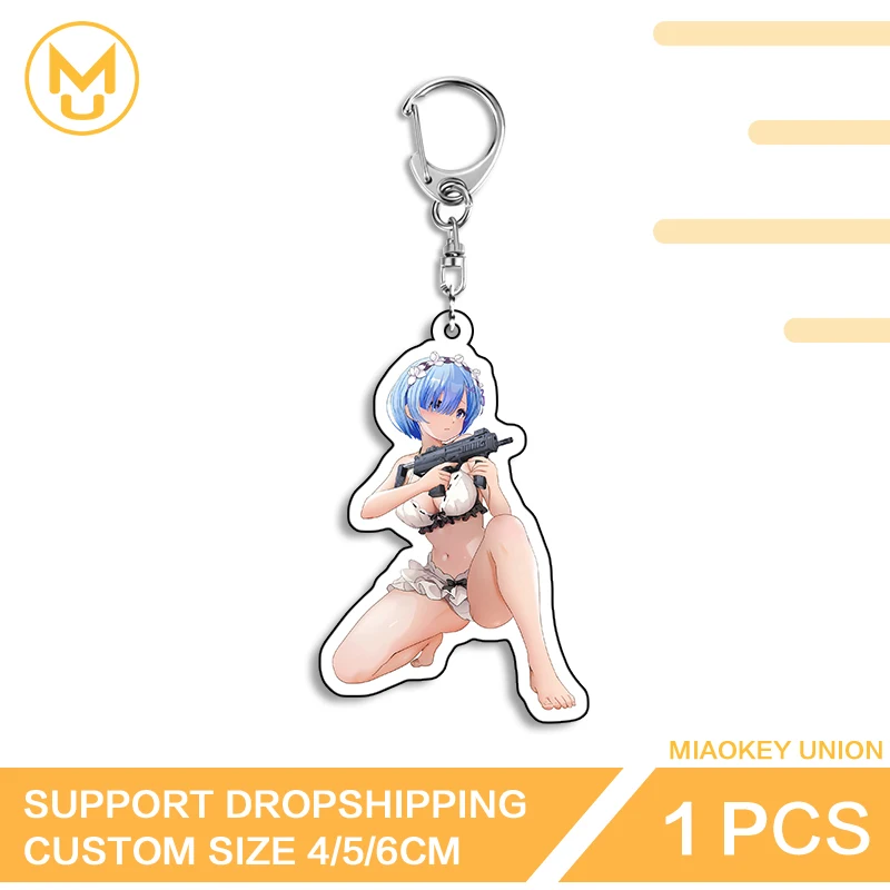 Rem Alluring Bikini Waifu Enchanting Unique Ingenious Double Sided Acrylic Keychain Chic Anime Jewelry Accessories Gifts