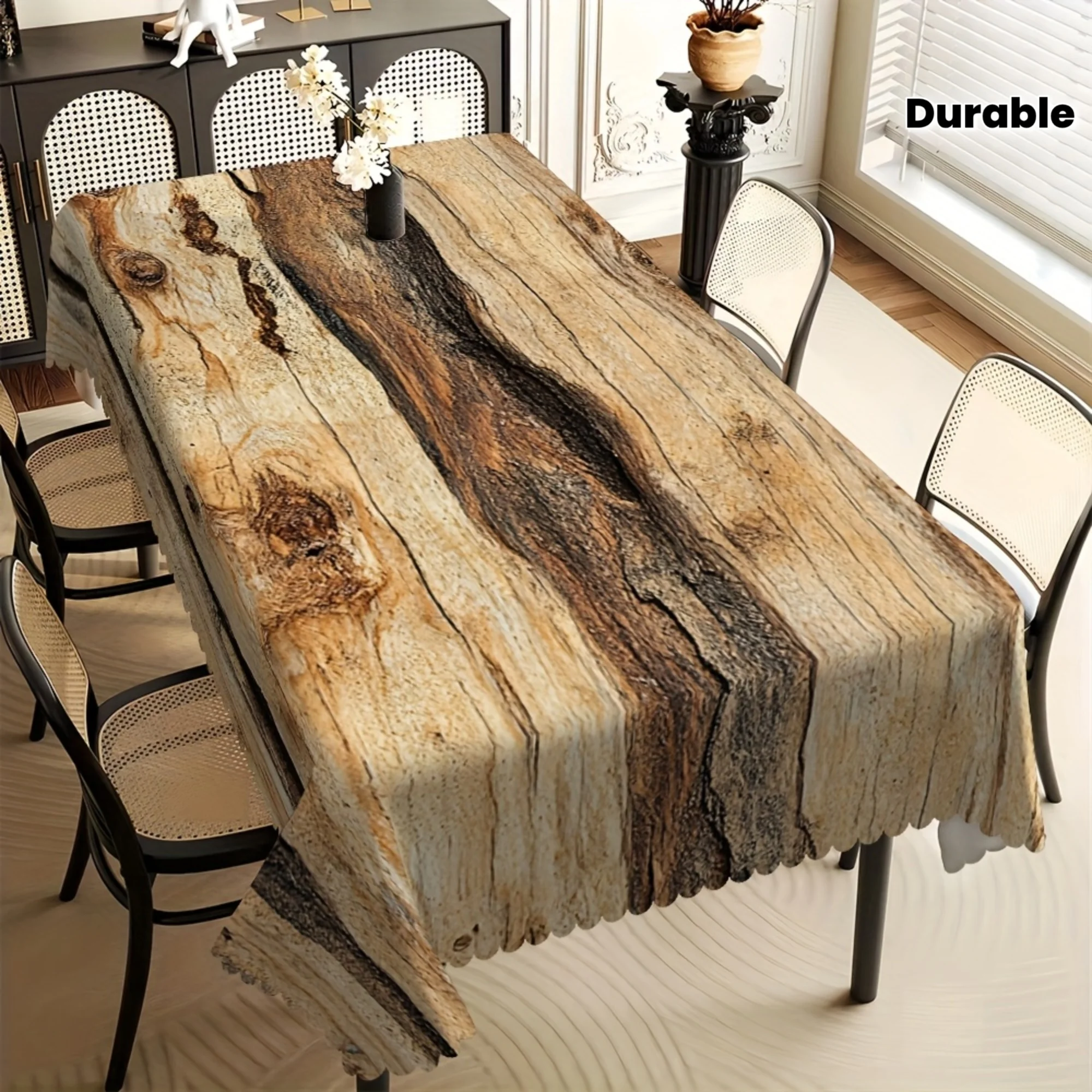 1 piece of farmhouse aged wood grain patterned geometric pattern printed decorative rectangular tableclothzyc