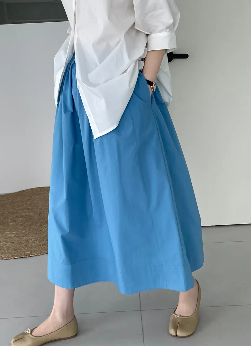 Women Midi Spring Casual Women's Skirt Flared Hem Skirt Loose Simple Vintage Female Pleated Skirt