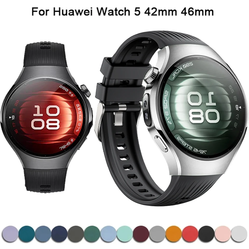 

Мягкий сменный силиконовый ремешок для Huawei Watch 5, 46 мм, спортивный ремешок для Huawei Watch 5, 42 мм, ремешок без зазоров, аксессуары