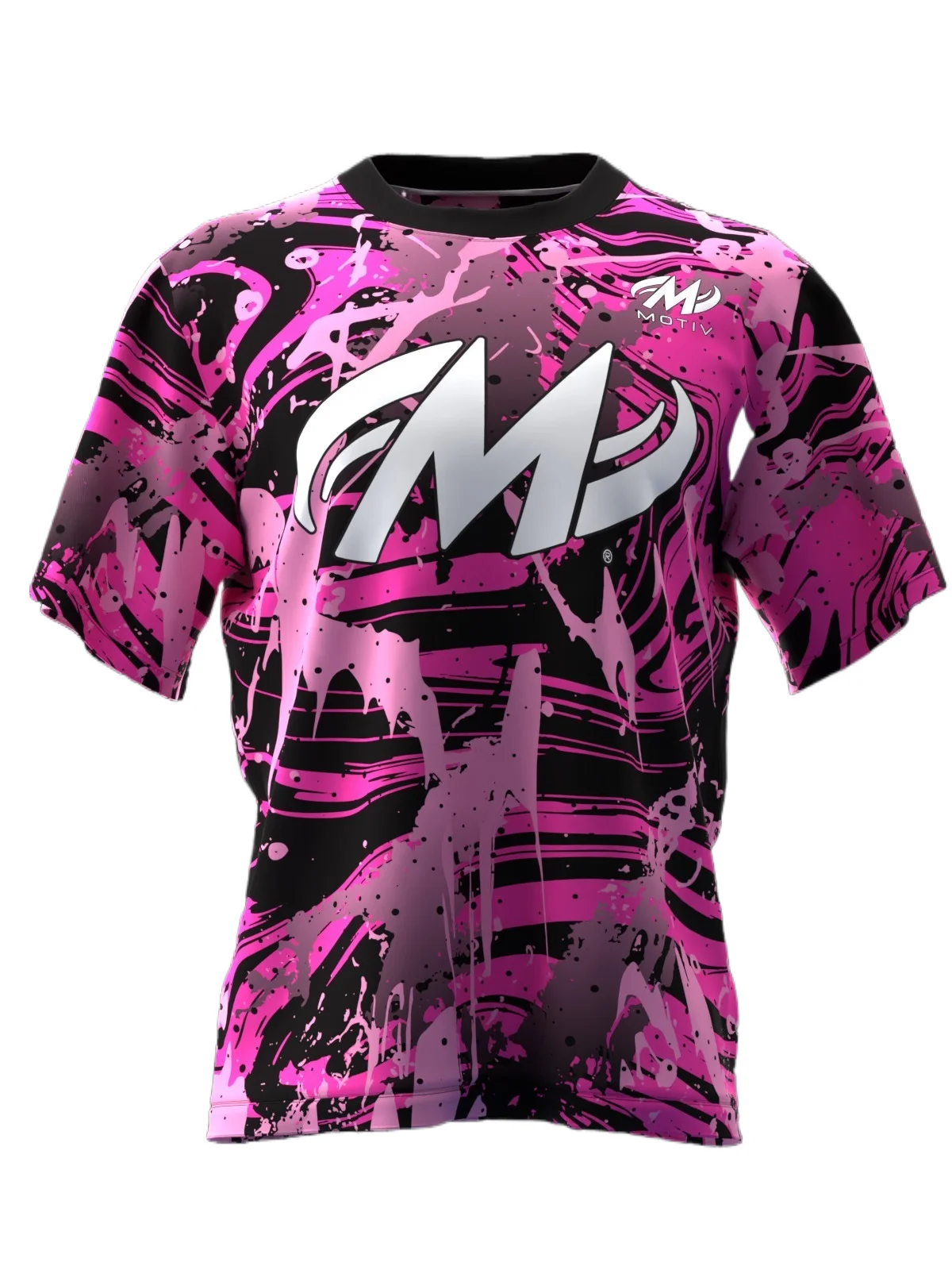 Bowling Jersey, Quick Dry Breathable, Pink Black Fluid Splash Graphic, Trendy Vibe for Bowling Games with Close Friends