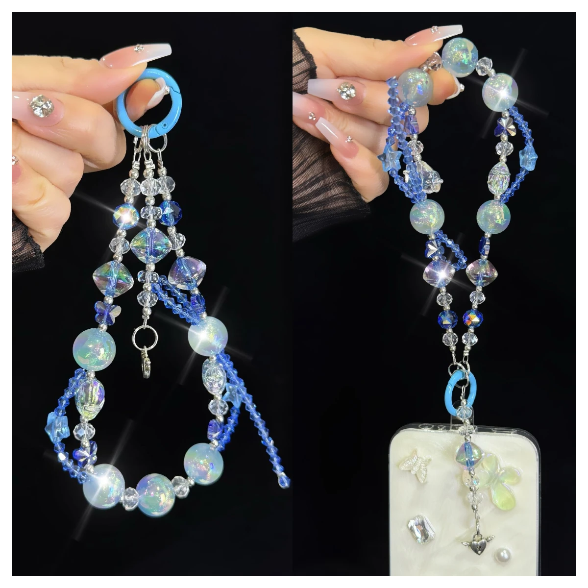 

Милый стиль, двойная цепочка в форме сердца, подвеска из бисера, цепочка для мобильного телефона, аксессуар, брелок с бантом, сумка, декоративный кулон