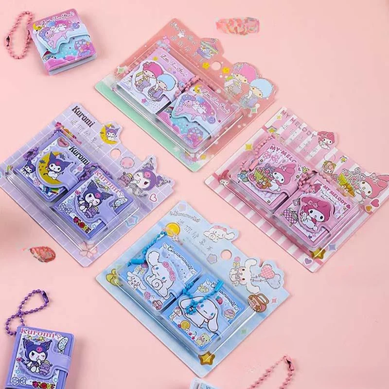 2Pcs Sanrio Notebook Keychain Cute Kuromi Melody Cinnamoroll Anime Portable Small Notebook Keychain Portable Notepad