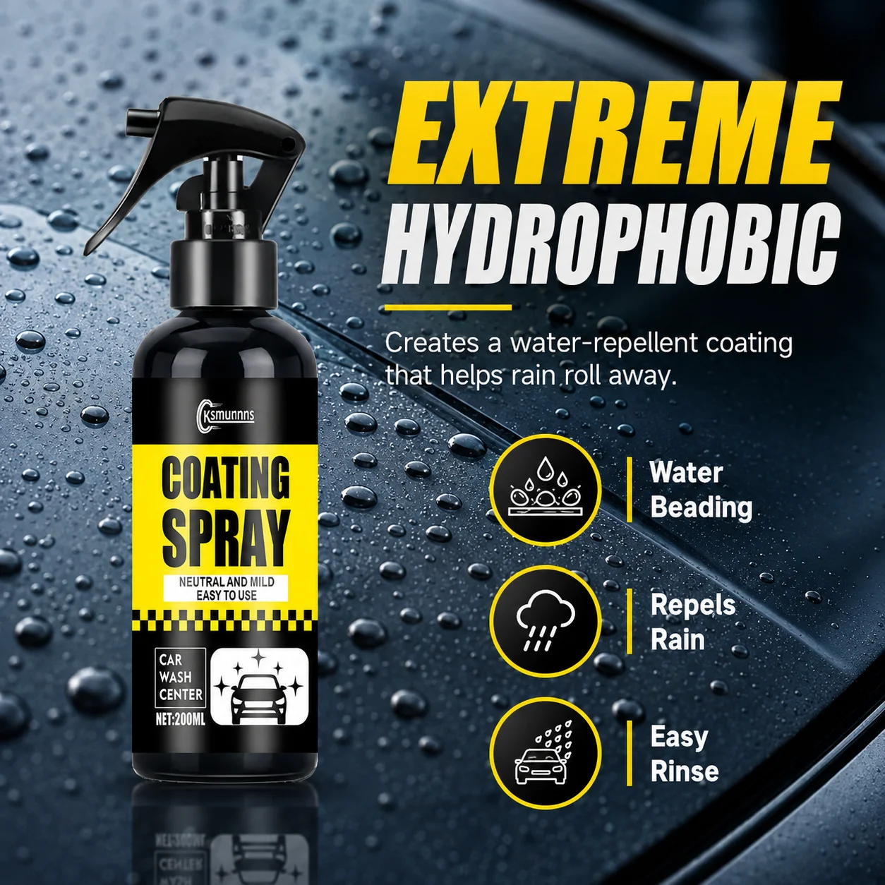 200ml Car Coating Spray, Ceramic Paint Sealant, Instant Paint Restoration, Neutral Mild Formula, Refreshes Shine for Auto