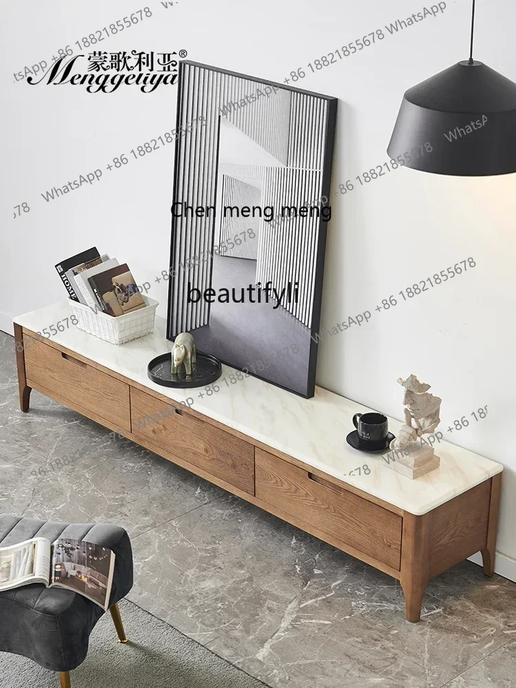

32 Marble TV Cabinet Nordic Small Apartment Simple Stone Plate Living Room Solid Wood Floor Cabinet Floor Cabinet