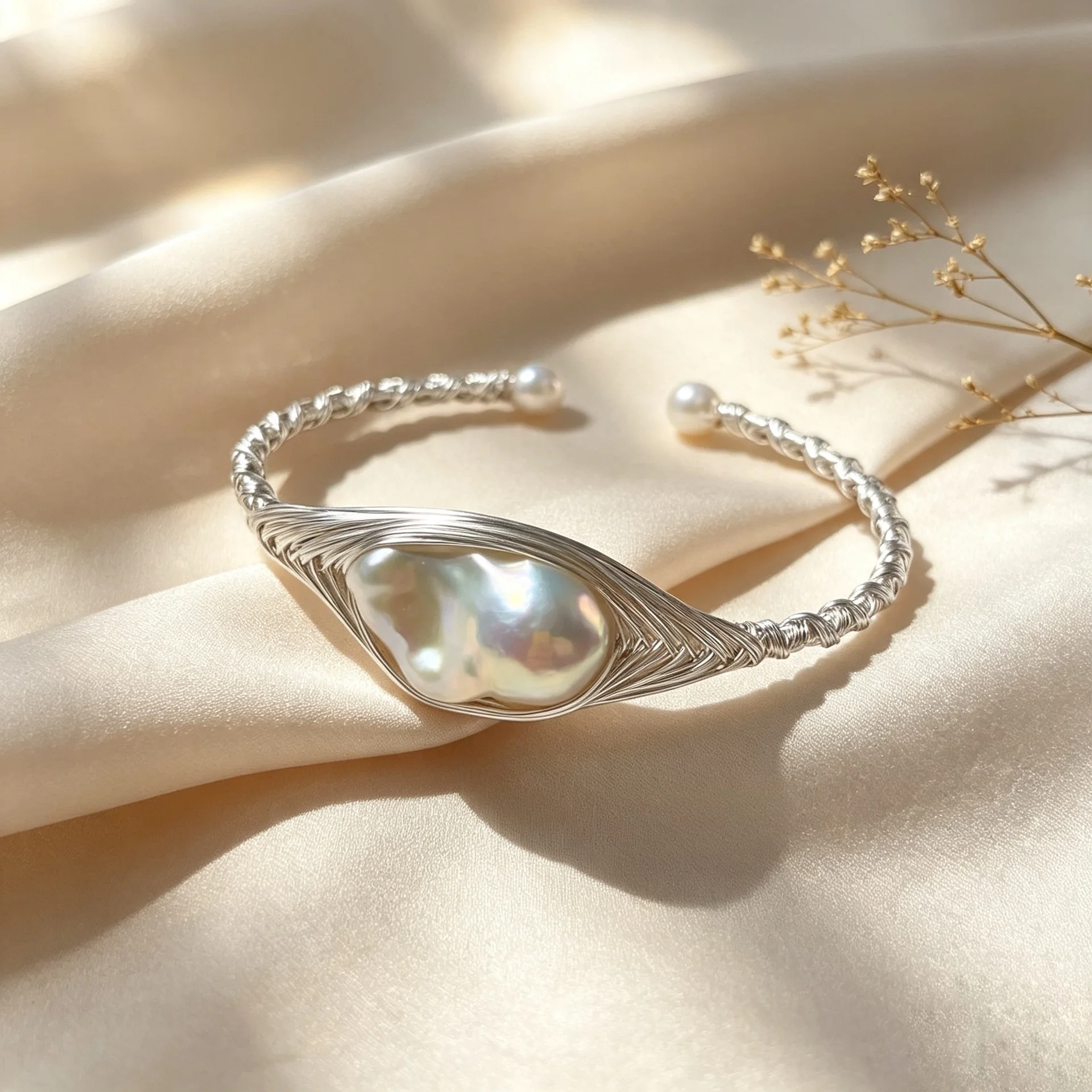 Freshwater Pearl Cuff Bangle Baroque Hand Wire Woven Open Bracelet Ladies Women Delicate Hand Jewelry Fashion Accessory Gifts