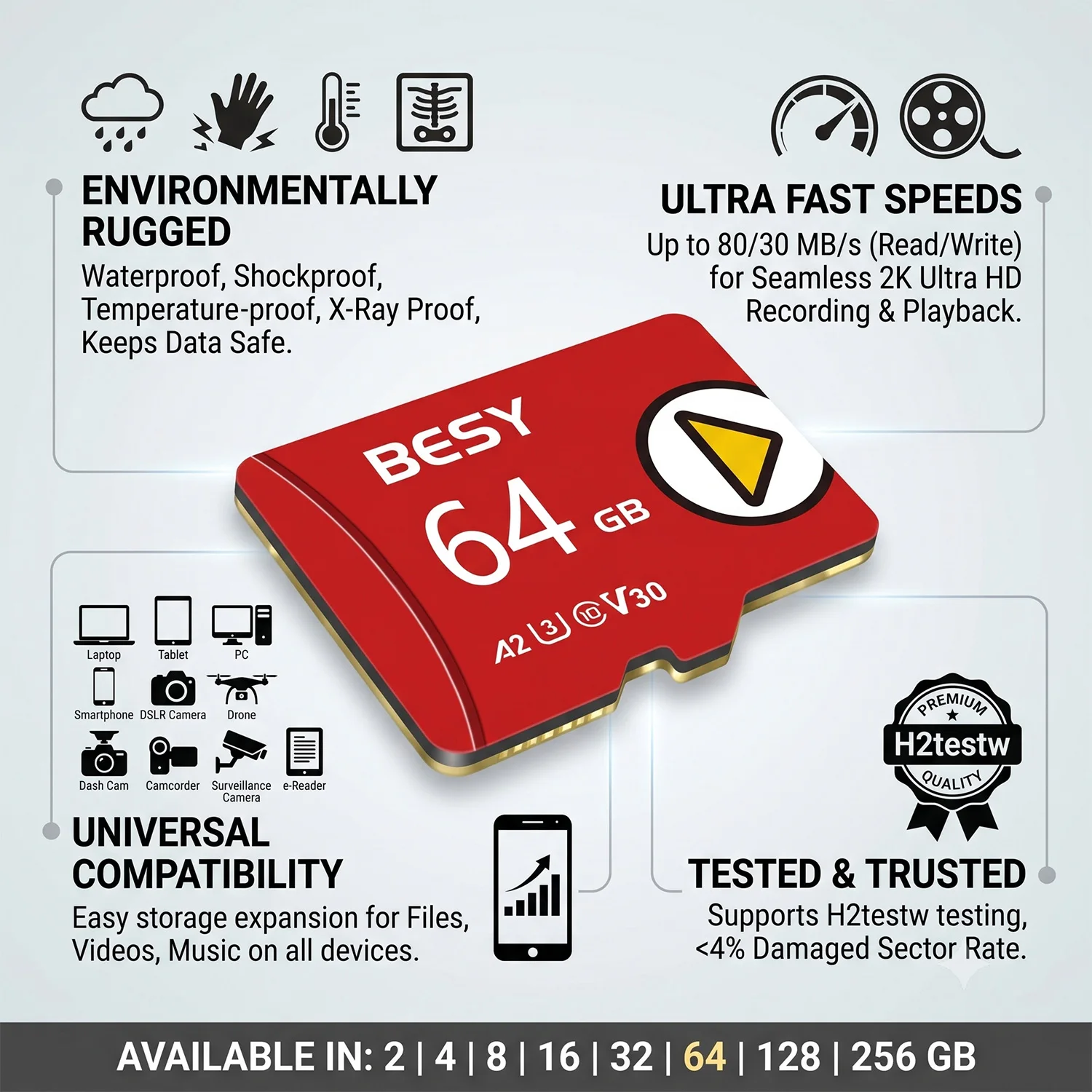 U3 V30 Waterproof Micro SD TF Card Class 10 High Speed Memory Card For Camera Phone Laptop