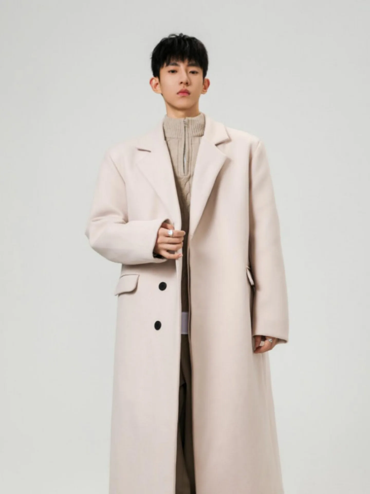 

Модное мужское шерстяное пальто однотонного цвета, длинное, теплое, осенне-зимнее, новинка, в корейском стиле, ветровка для пар