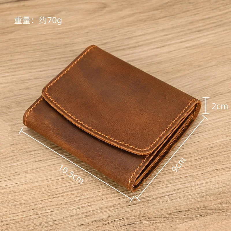 Vintage Crazy Horse Leather Mini Wallet Snap Button Coin Purse&Card Holder Genuine Cowhide Small Wallet Retro Original Design