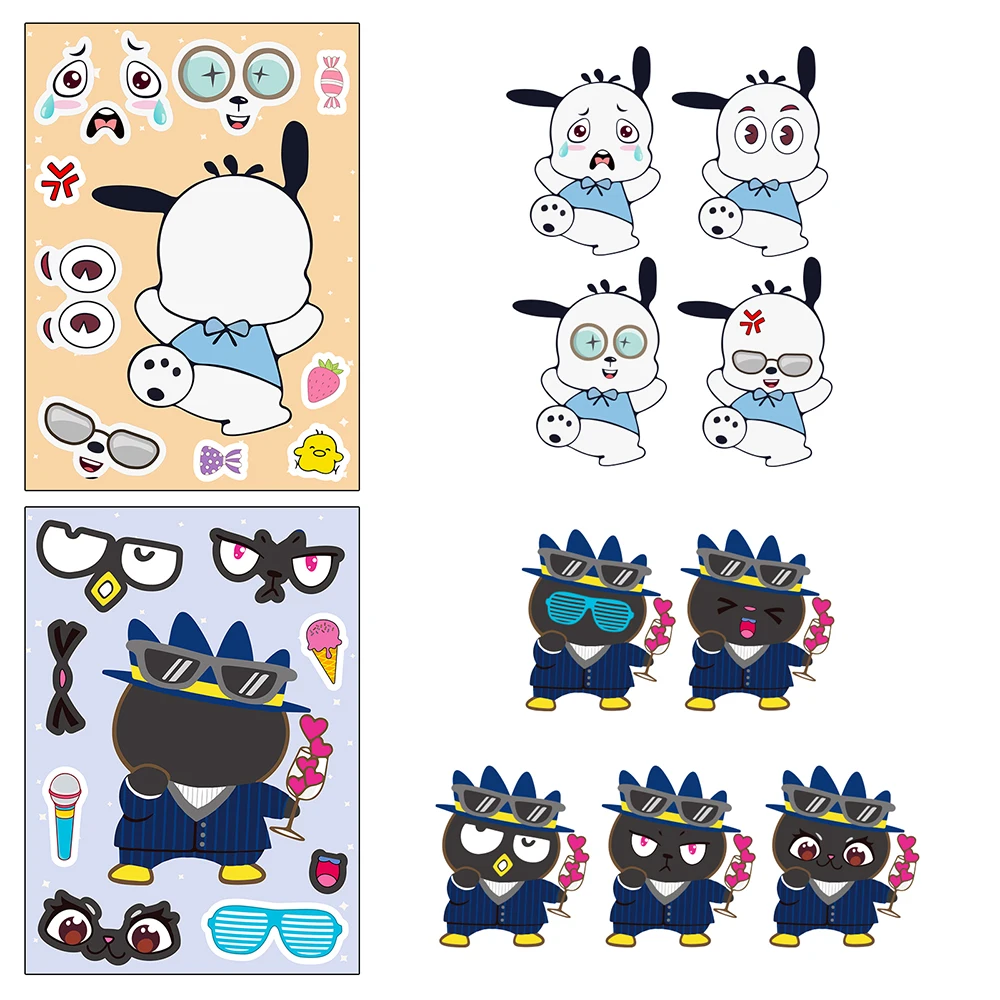 6/12Sheets Children Make a Face Sanrio Puzzle Stickers DIY Hello Kitty Pochacco My Melody Kids Educational Jigsaw Toy Decoration