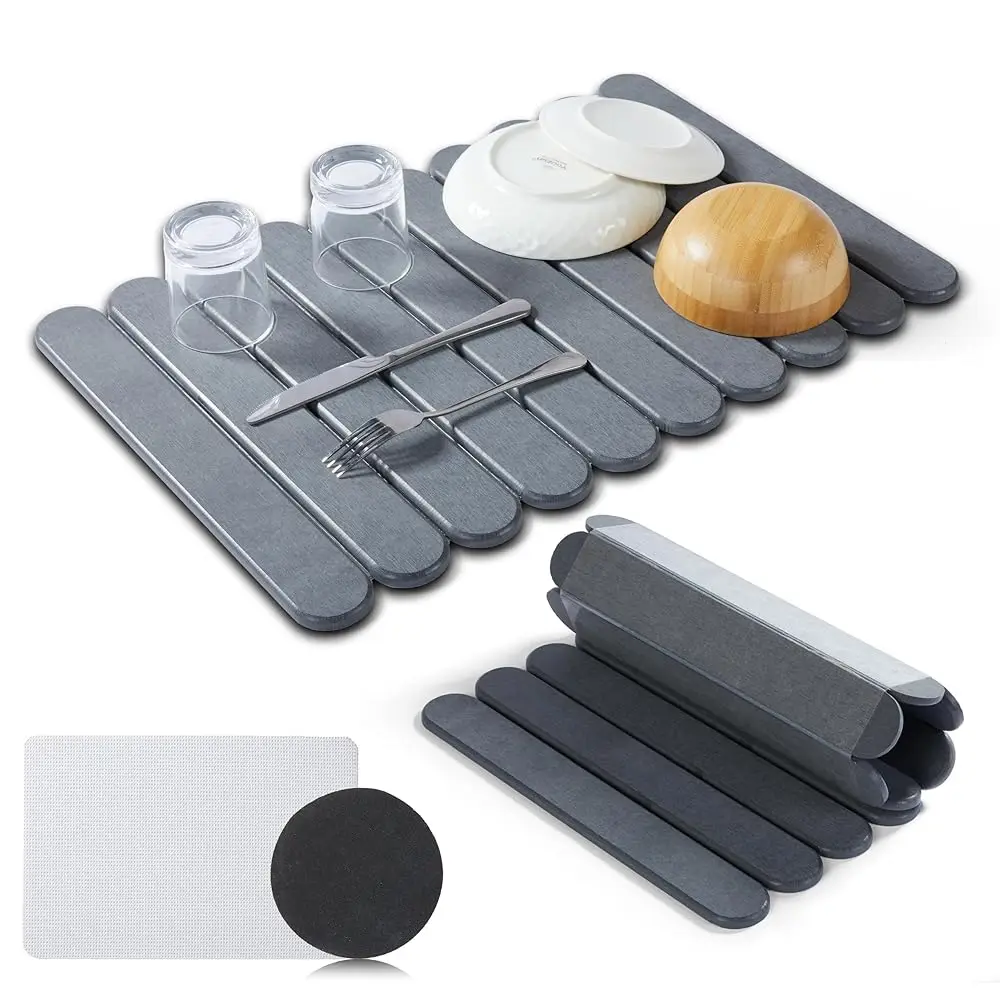 

Free ShippingStone Dish Drying Mat for Kitchen Counter, 23.6”(L) x 15.3”(W), Collapsible Eco-Friendly Diatomaceous Mat, Non Slip