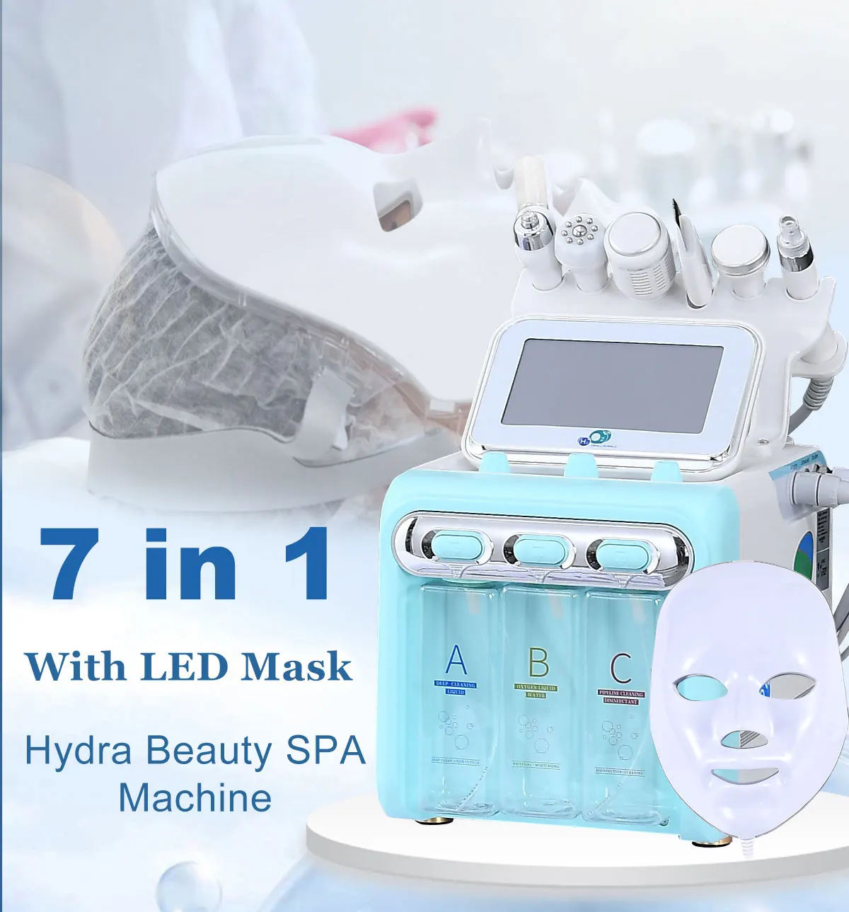 Appareil de beauté 7-en-1 à oxygène et microbulles, hydratation et dermabrasion, pour soins du visage et nettoyage de la peau
