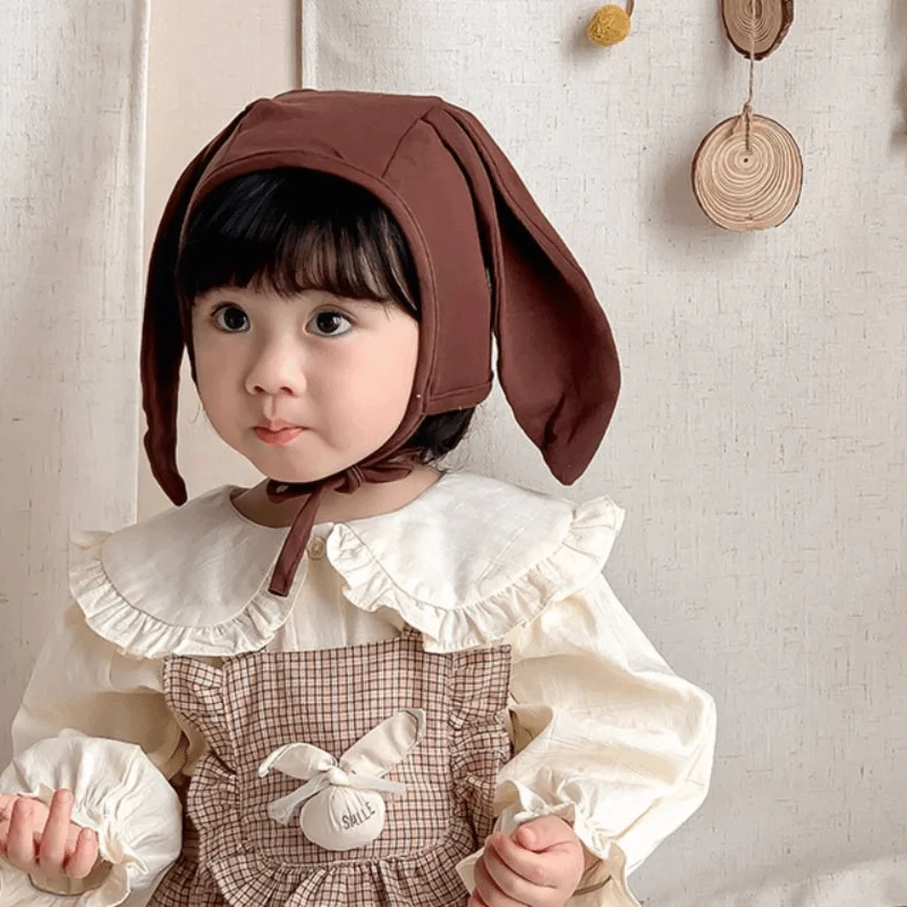 

Супер милая тонкая детская шапка с кроличьими ушками, ветрозащитная хлопковая шапка с шапкой-биной, мультяшная шапка без поля для малышей, весна-лето