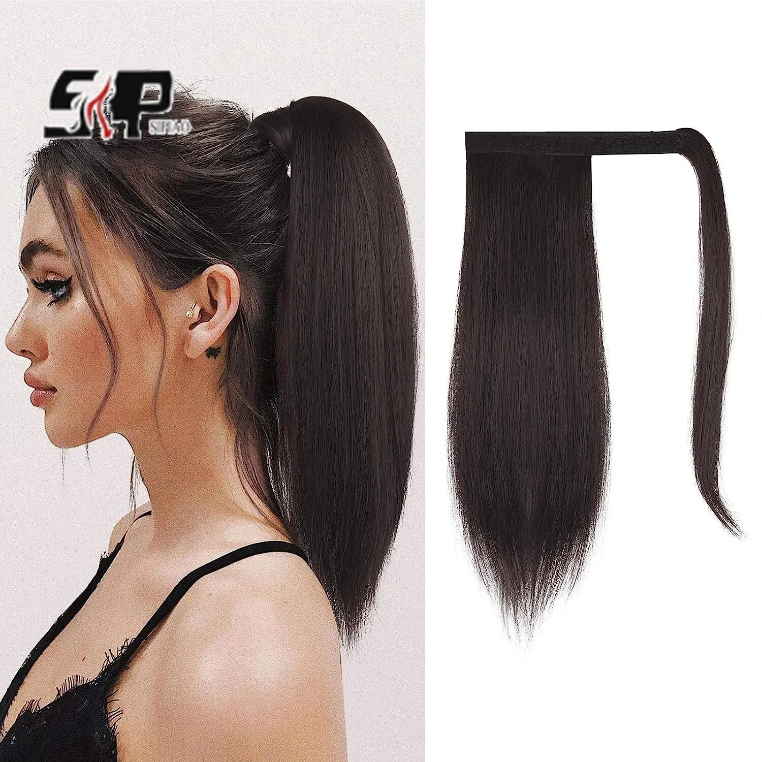 Synthetic Straight Ponytail Hair Extension Piece Pony Tail Natural Long Ponytail Winding Style Suitable For Ladies And Girls