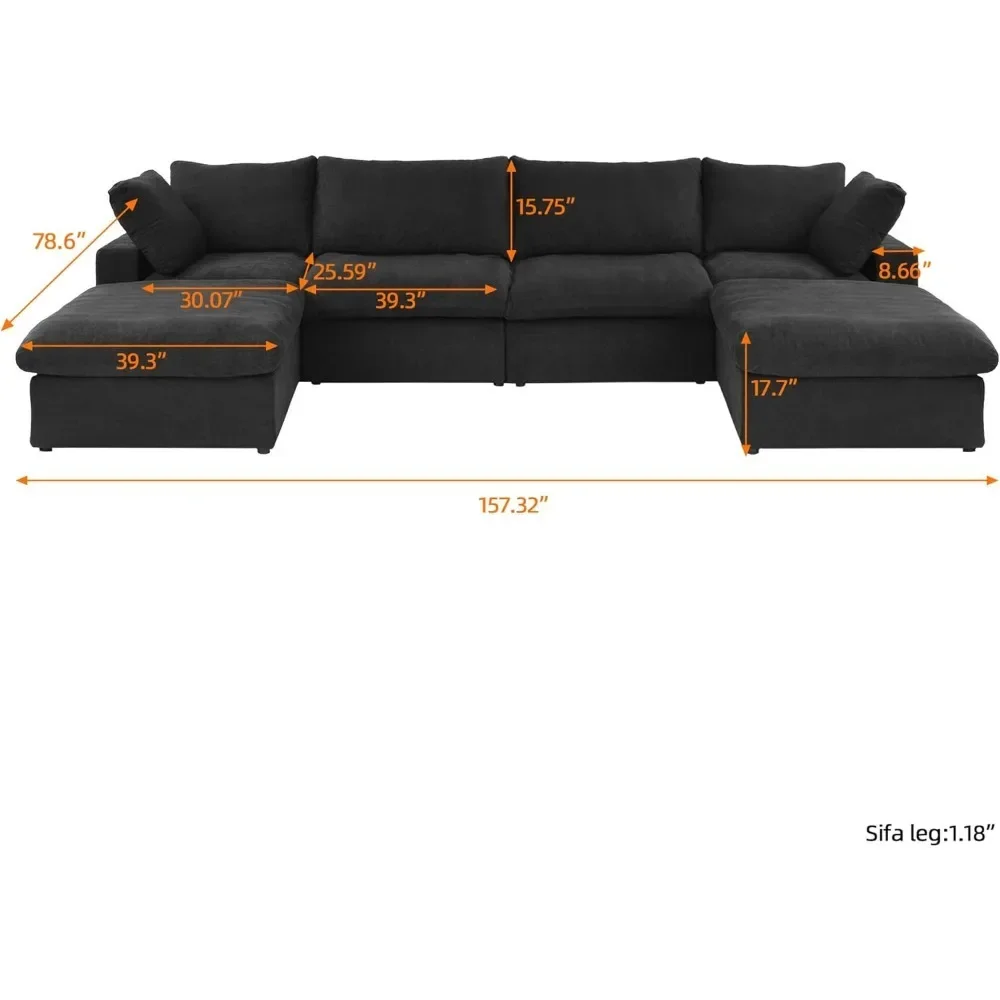 Sectional Sofa with 2 Storage Ottomans, Sofa Covers Washable&Replaceable, 160.6