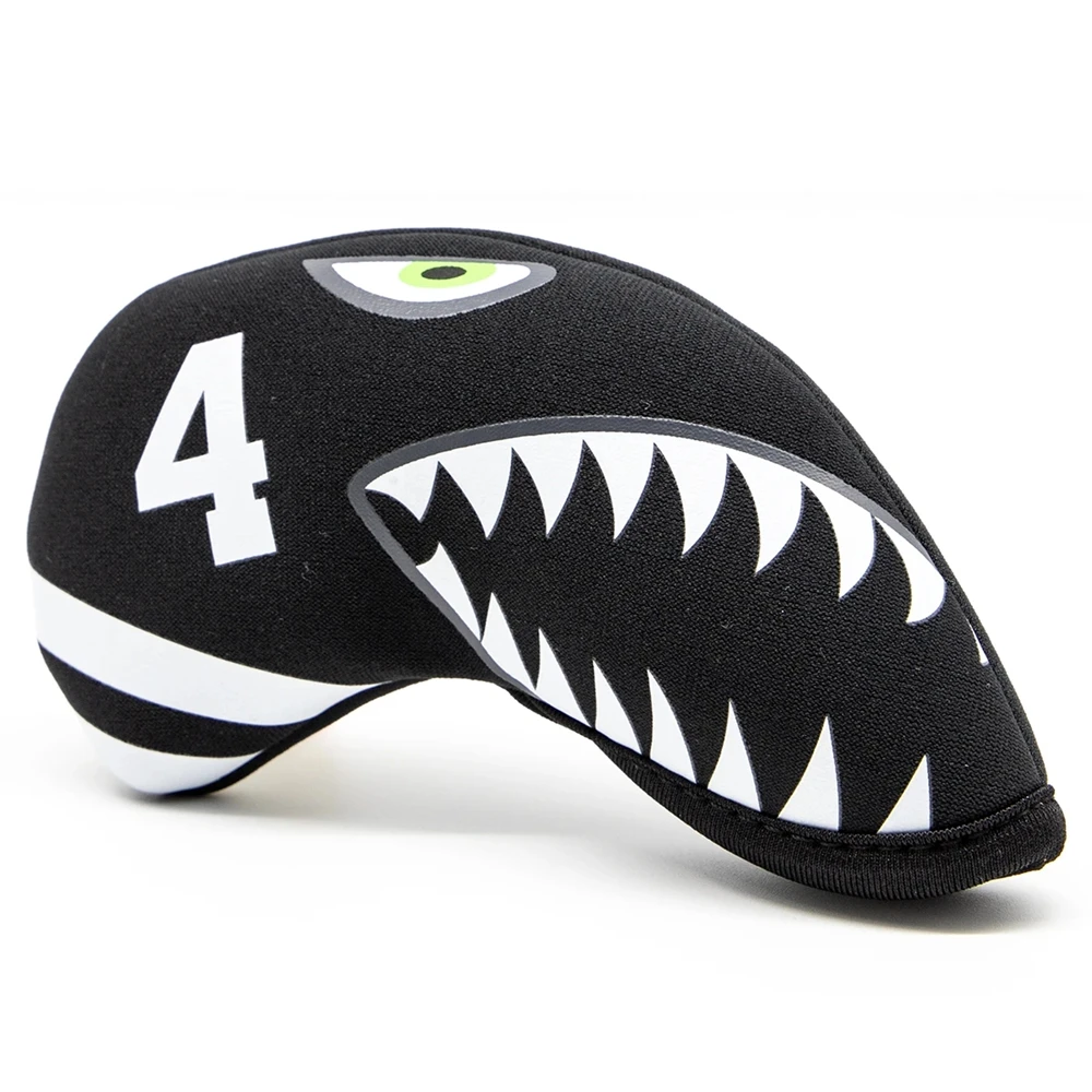 Waterproof Golf Club Head Covers, Shark Mouth Pattern, Iron Club Headovers Wedges, Diving Material, 456789, PSAX, 10 Pcs Set