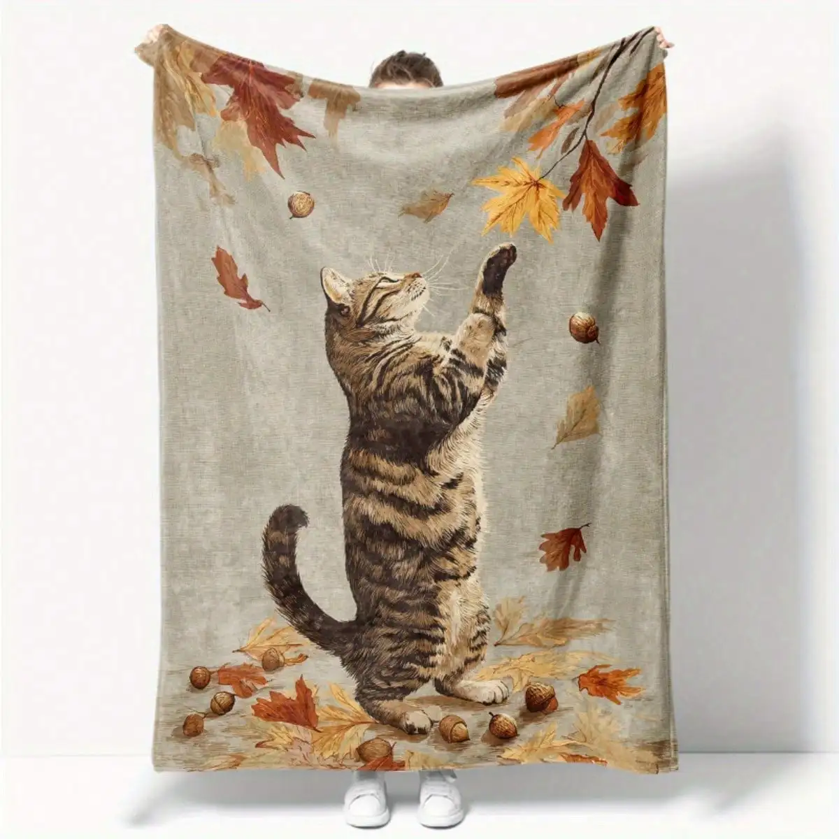 

1 comfortable autumn leaf blanket-soft and durable, light brown, with vivid autumn design, very suitable for sofa and bed