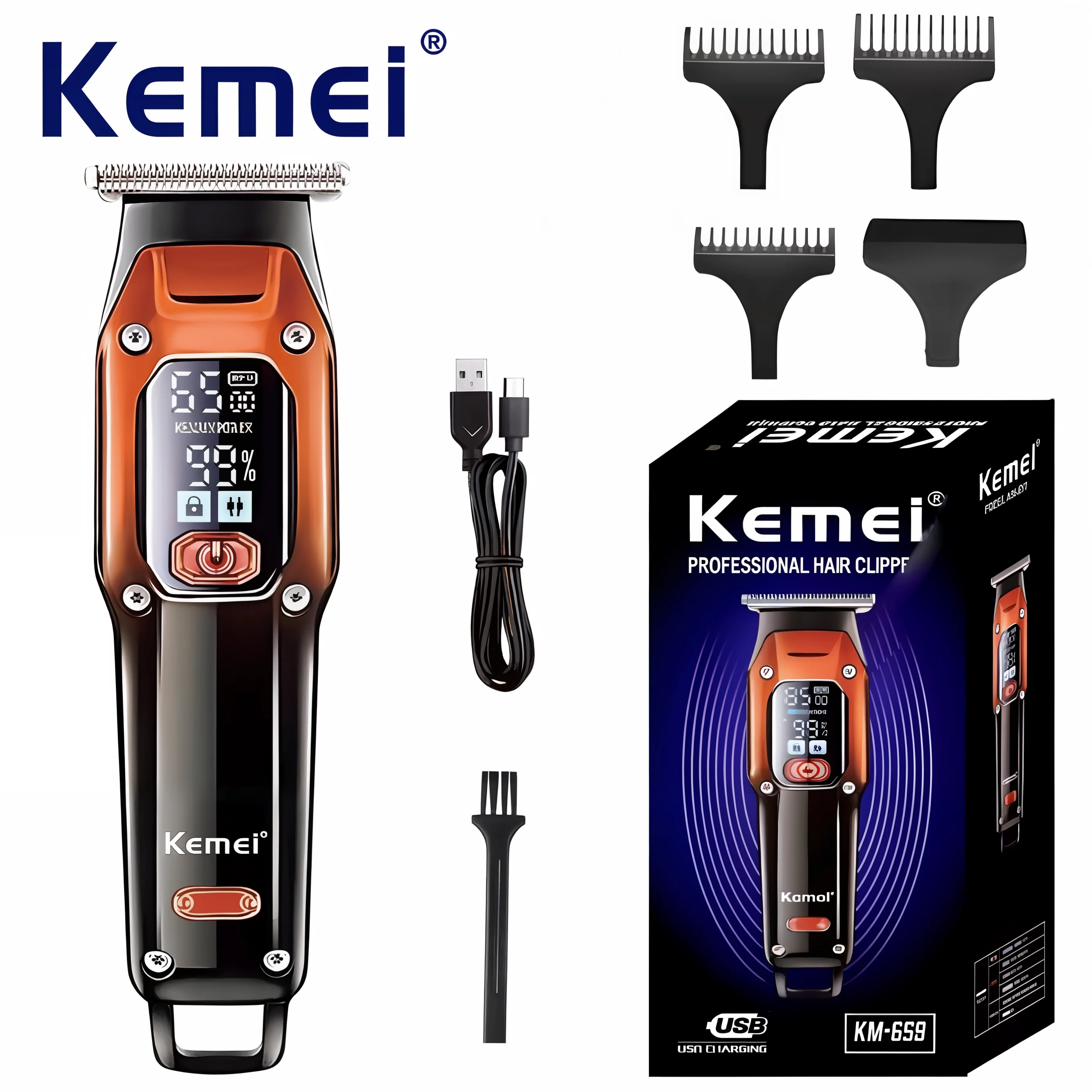 Kemei KM-658 Professional Hair Clipper LCD Display Barber Machine