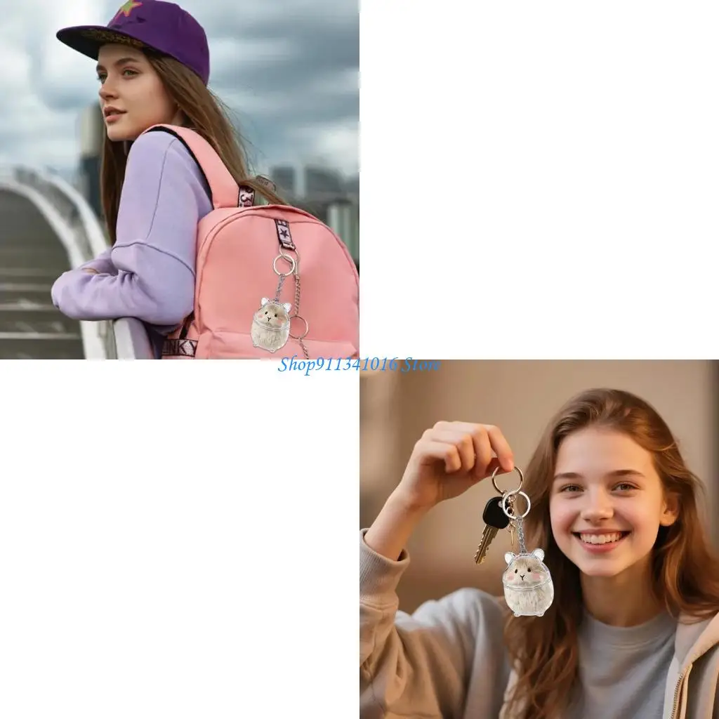 حقيبة تخزين صغيرة لسلسلة مفاتيح من الفرو الشفاف لذكريات الحيوانات الصغيرة