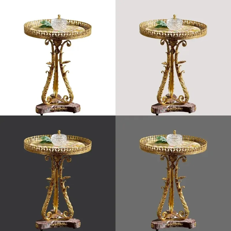 Traditional Marble Table with Copper Base High Quality Antique Style Art Desk for Home Lounge Furniture