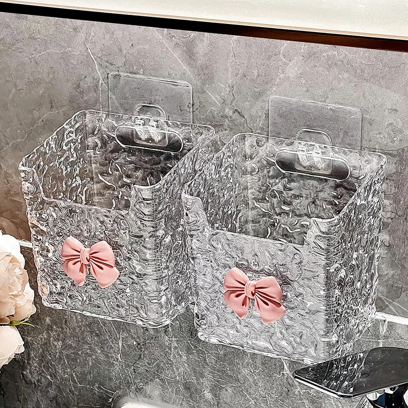 1 PCS Punch-Free Toothpaste Holder Wall Mounted Makeup Brush Organizer Storage Rack Bathroom Storage Box Drain Box Toilet Rack image 4