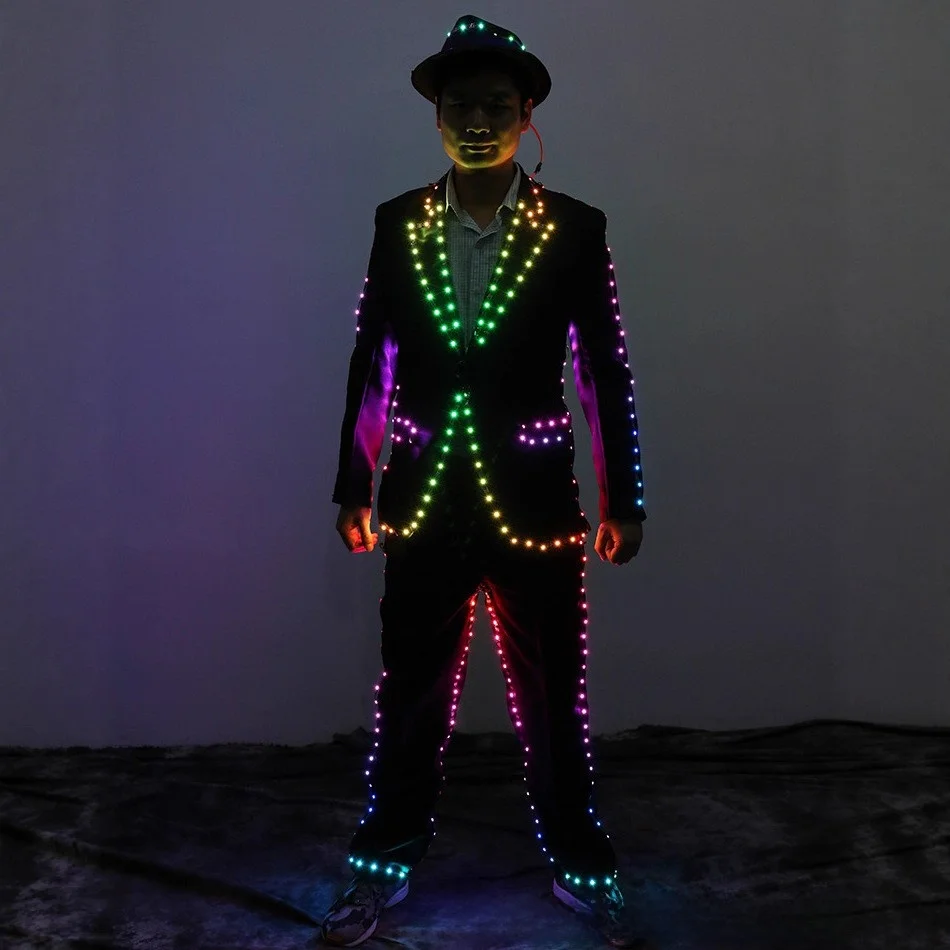 

Светящийся LED-костюм «Герой» для сценических выступлений, реквизит для создания атмосферы в баре, одежда с длинными рукавами и брюками для молодых мужчин