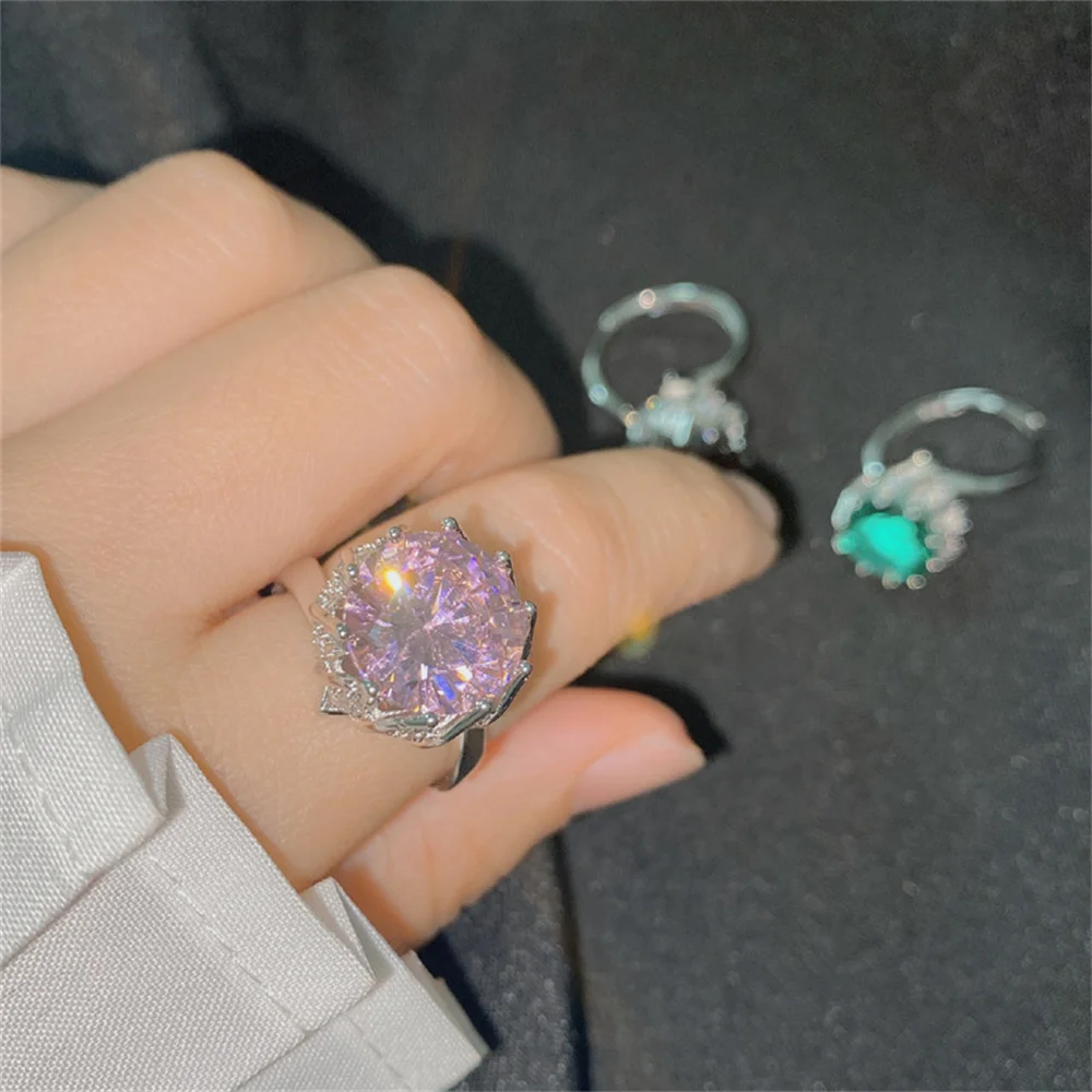 رائعة مبالغ فيها المتضخم مبالغ فيها 10 قيراط الملونة الزركون حلقة مفتوحة للنساء المبهر لوتس المظلة تصميم المجوهرات