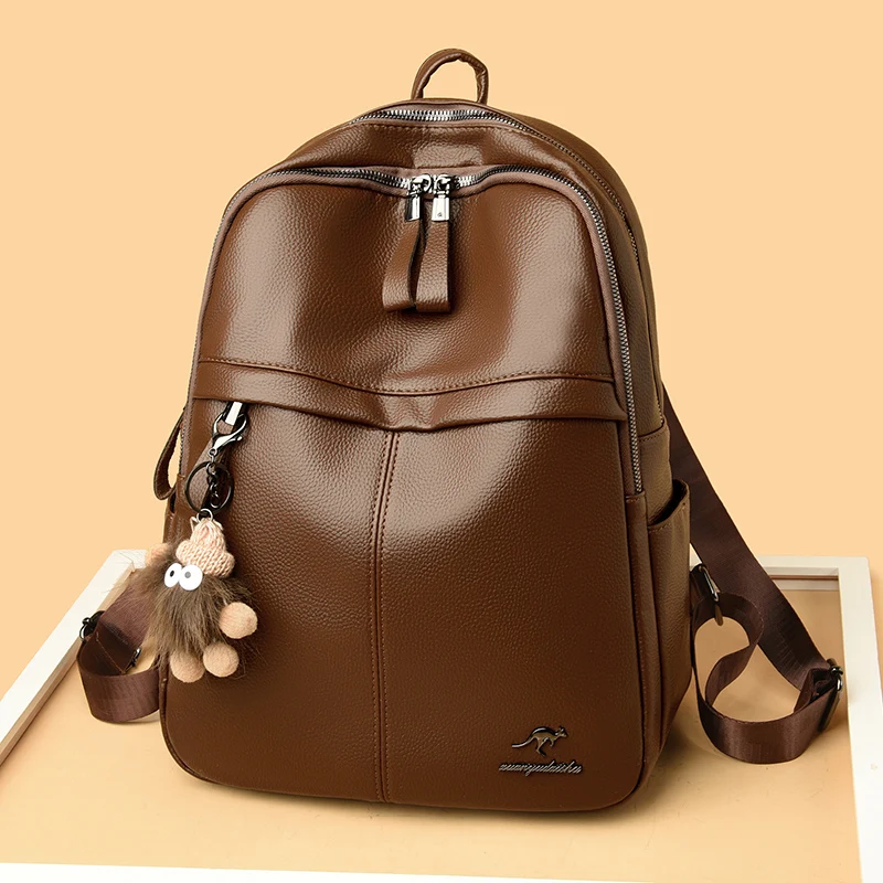 Women's Soft Leather Backpack Student School Bag Female High Quality Rucksack Multi-functional Ladies Shoulder Bag Commuting Sac - view 2