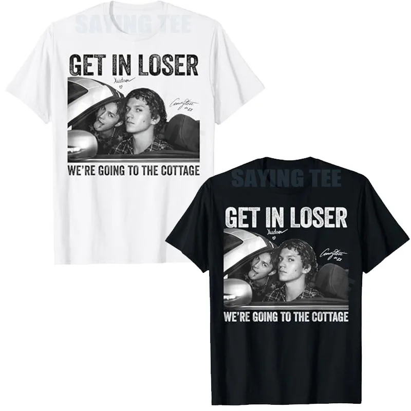 Get in Loser We're Going To The Cottage Vintage Signature T-Shirt Y2k Summer Cottage Life Saying Tee Competitive Ice Hockey Gift