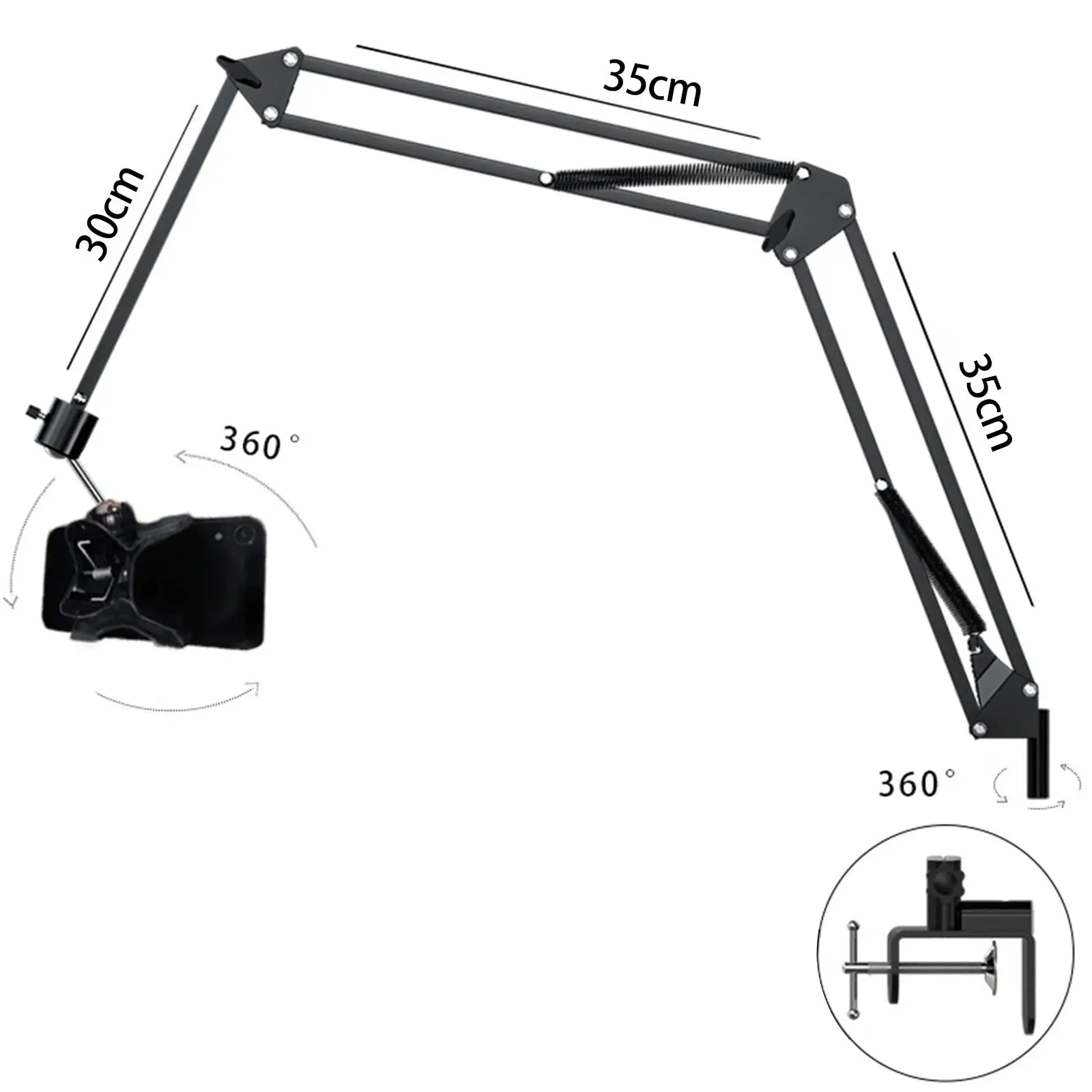 360 조절식 침대 폰 스탠드, 긴 팔 스탠드, 비디오 시청을 위한 유연한
