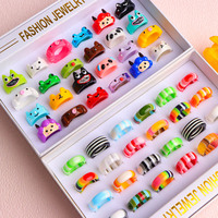 10/20Pcs/Lot New Fashion Romantic Cute Sweet Funny Multicolor Animal Stripes Resin Rings For Women Finger Jewelry Party Gifts