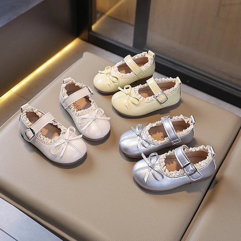 

Girls Fashion Mary Janes Single Shoes Autumn New Round Head Shallow Mouth Butterfly Knot Soft Sole Non-slip Kids Flat Shoes Hot