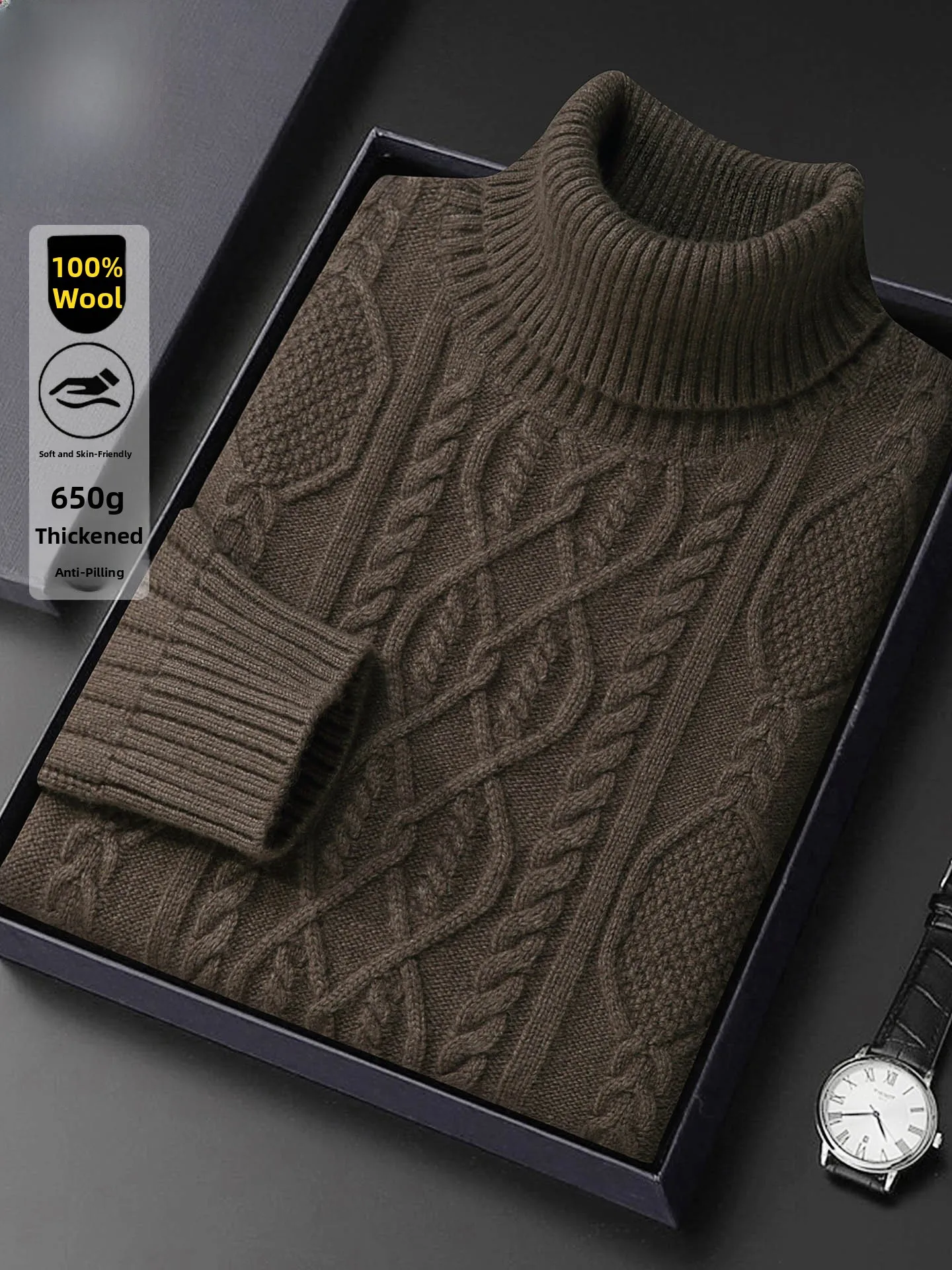 

Мужской вязаный шерстяной свитер TUCANO с высоким воротником, однотонный, теплый зимний базовый слой, повседневный пуловер из мягкой шерсти