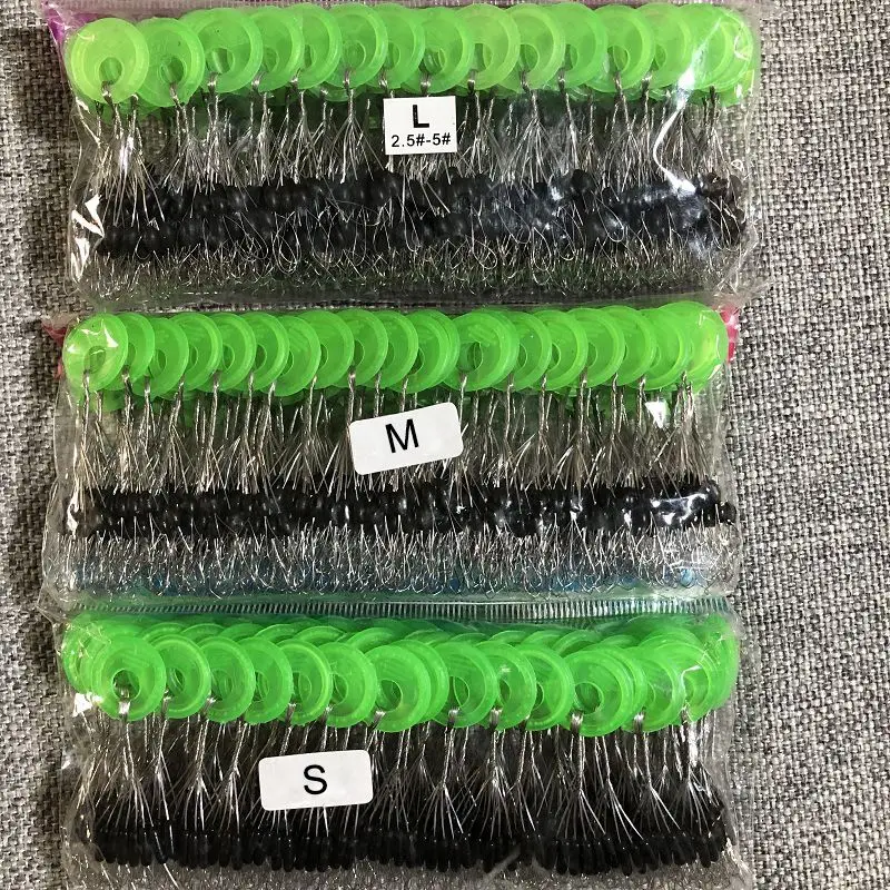 600 Stück 100 Gruppen/Set Angel-Bobber-Stopper, schwarze Gummiperlen, Stopper, Angelschwimmer, Bohnen, Platz – Detail 1