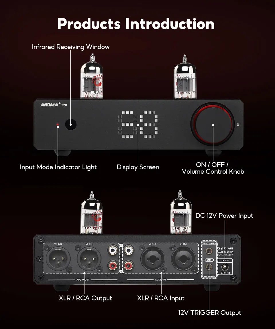 AIYIMA Audio T20 Röhrenvorverstärker, vollsymmetrischer XLR/RCA-Ausgang, Stereo-Vorverstärker mit DAC AMP, 12 V Auslöser für Hifi-Heimverstärker – Detail 8