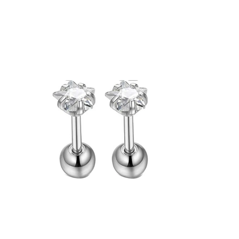 1Pair Medical Titanium Steel Stud Earring Zircon Ball Screws Small Earrings Male Ear Bone Nail Lip Piercing Body Jewelry