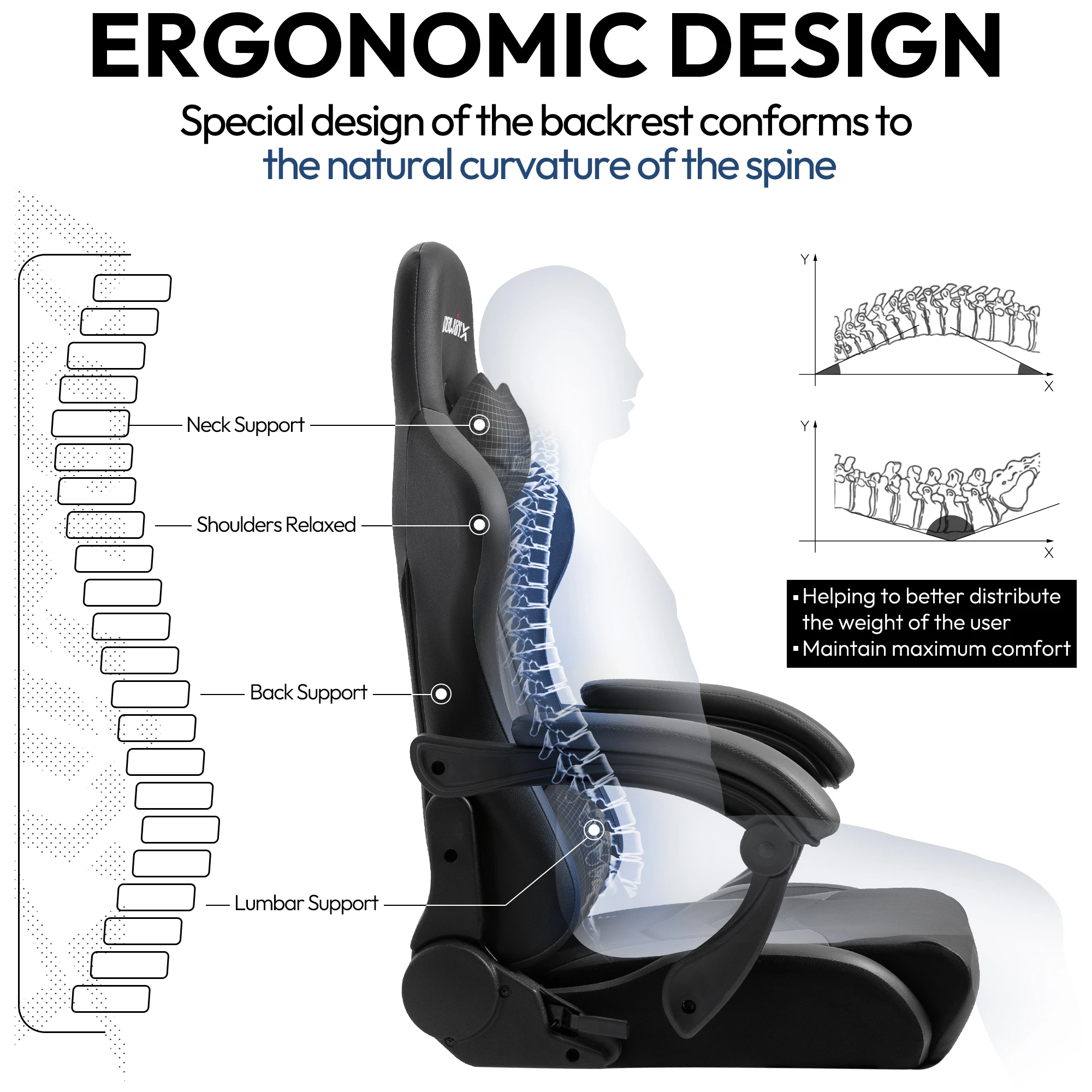 Dowinx Gaming Chair Ergonomische kantoorfauteuil voor computer met massage lendensteun, PU-lederen E-Sports gamerstoelen