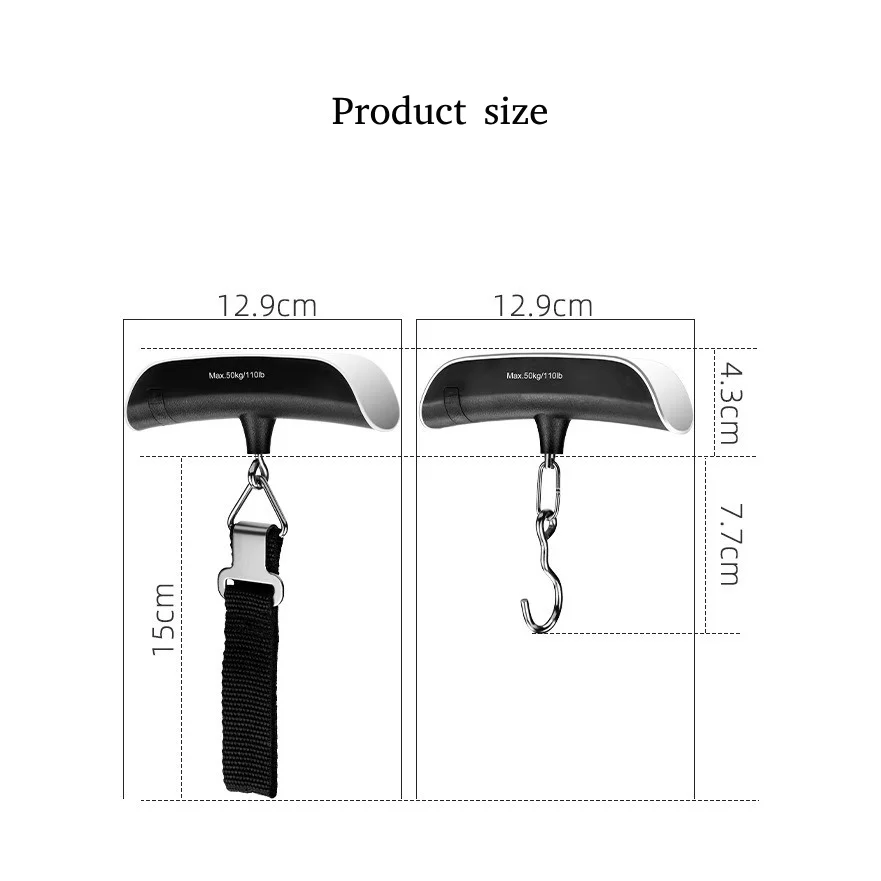 Bilancia sospesa digitale resistente da 50 kg con display LCD, interruttore lb/kg, bilancia a gancio portatile per pacchi di spedizione per la pesca dei bagagli