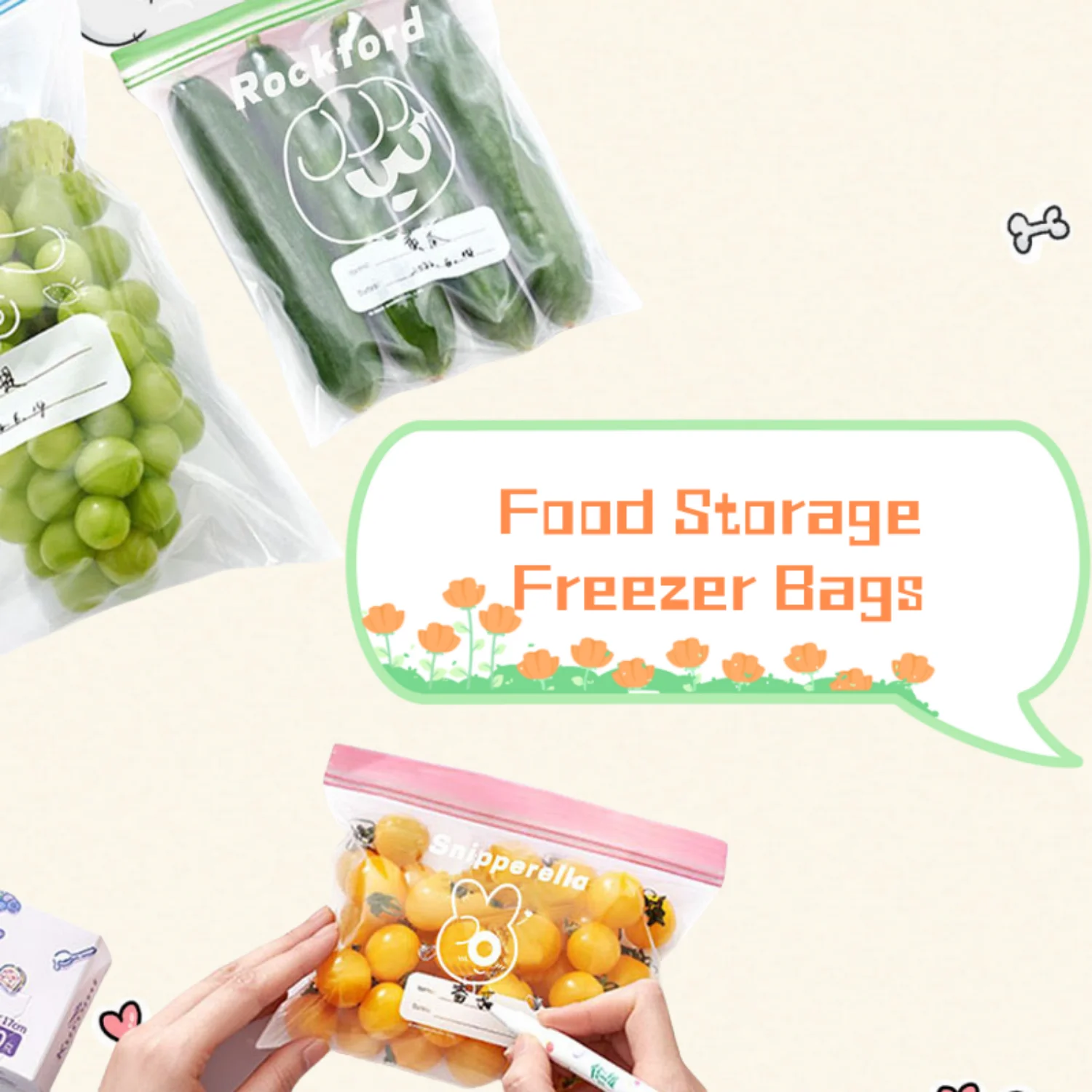 Food Storage Freezer Bags for Fruit and Veggies Food Grade Preservation Storage Bag Strong Seal Easy to Fill for Lunch Snacks