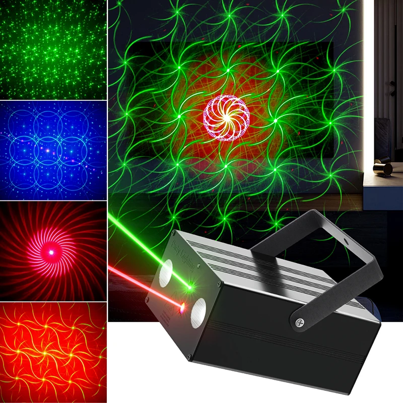 RGB Mini DJ Disco Laser Light Projector LED Strobe Stage Effect 3D Light with Remote Wedding Christmas Holiday Party Light