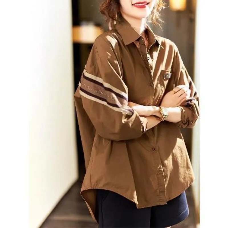 

Women's Spring Autumn Fashion Elegant Polo Collar Long Sleeve Printed Shirt Casual Versatile Western Commuter Comfortable Tops