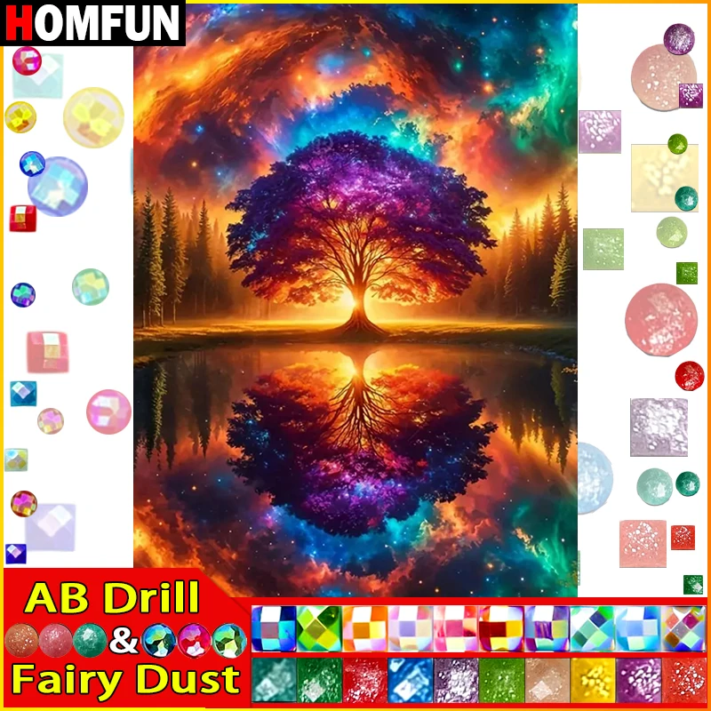 

HOMFUN Fairy Dust AB Diy Full Square Round Drill 5D Diamond Painting Diamond Embroidery "Scenery Tree" Home Decor Gift