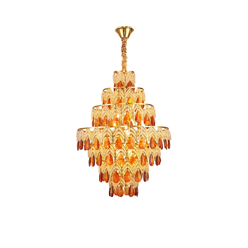 Dimmable LED Crystal Golden Peacock 2024 Chandelier Lighting Hanging Lamps Suspension Luminaire Lampen For Foyer Dinning Room