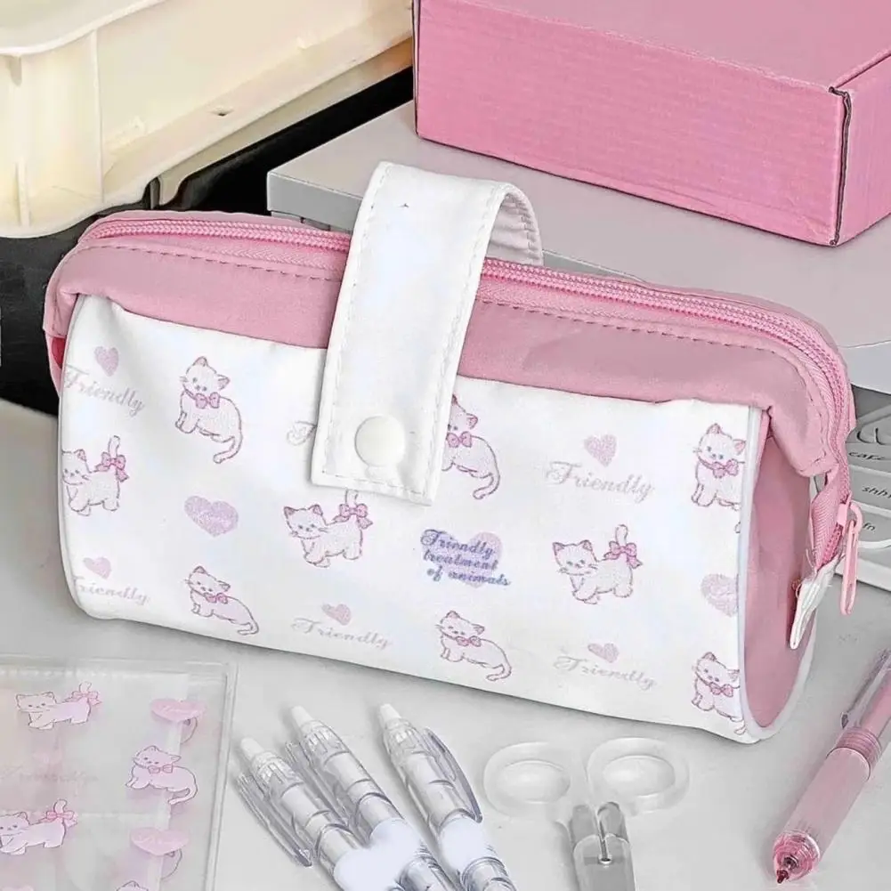 Cat Print Pencil Case Canvas Storage Bag Canvas Pencil Case with Capacity Cute Print Zipper Closure Portable for School