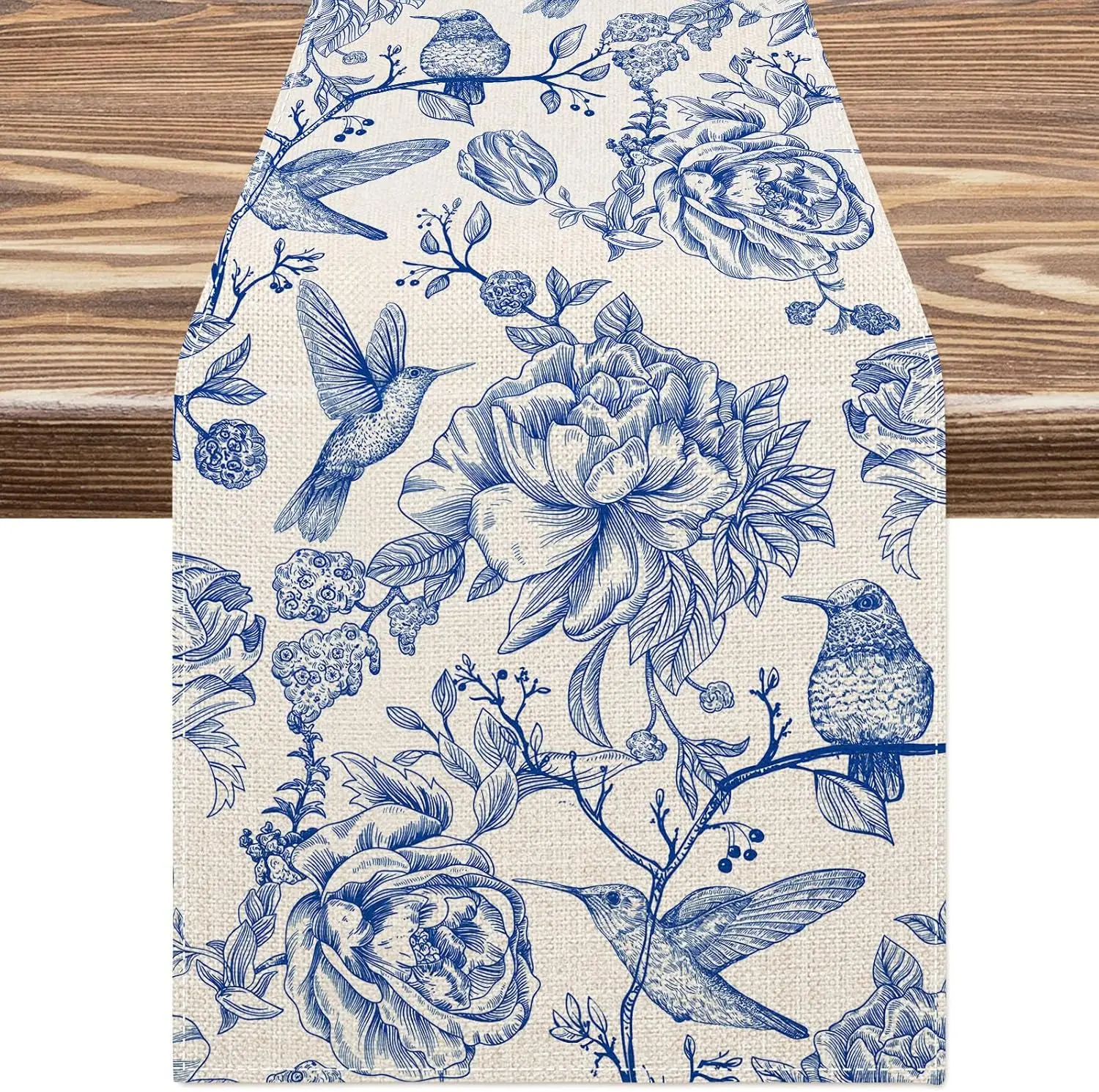 Retro Monochrome Sketch Birds Flower Linen Table Runners Wedding Decoration Washable Kitchen Dining Table Runners Party Supplies