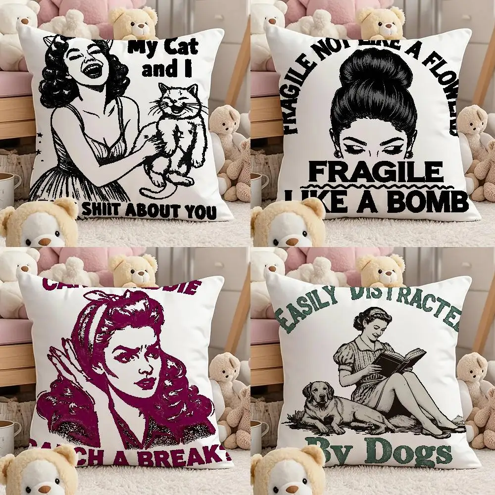 

American Retro Cartoon Pillow Case Comfort Sofa Bed Silky Elegant Invisible Zipper Custom Decorative Cushion Cover