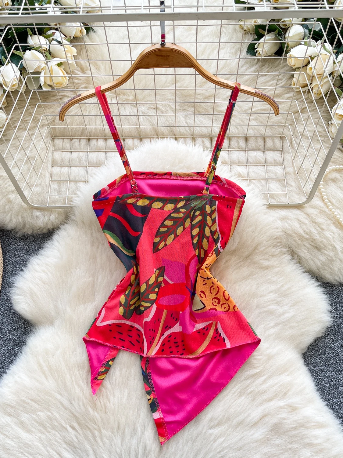 Dopne Hot Girl Stampa Crop Top Donna Slim Fit Asimmetrico Chic Bellissimo Puro Desiderio Gilet alla moda Estate Faion Donna...