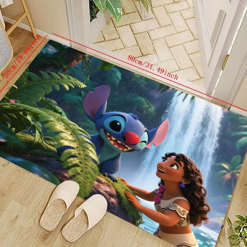 

1 шт. Коврик для пола с персонажем мультфильма Диснея Лило, Стич и Моана для декора детской комнаты, нескользящий мягкий моющийся тропический водопад