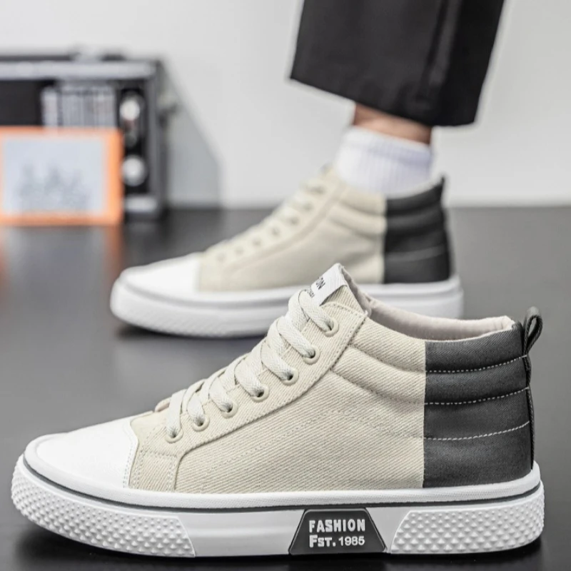 الرجال حذاء قماش الدانتيل يصل الذكور حذاء كاجوال عالية أعلى لينة وحيد في الهواء الطلق أحذية مشي ملابس عصرية مقاومة الرجال أحذية رياضية 2025 جديد